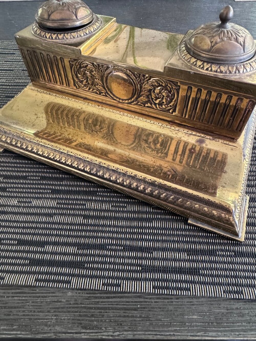 Vintage 1980s Korean Brass Decorative InkWell